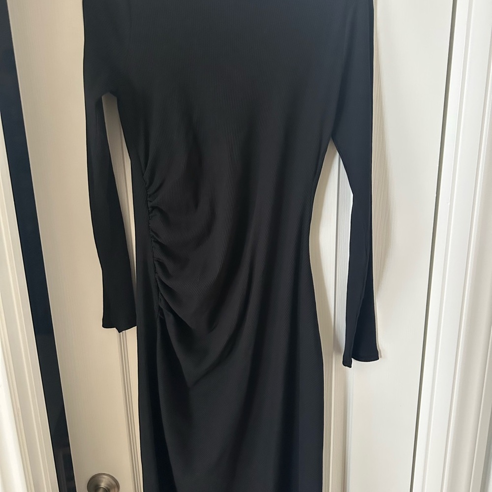 Zara Black Ruched Long Sleeve Cocktail Dress